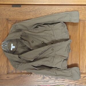 Ann Taylor Khaki Brass Button Down Asymmetrical Moto Jacket Size 10